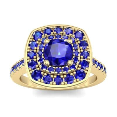 Gala Double Halo Cushion-Cut Blue Sapphire Engagement Ring (0.92 CTW) Top Dynamic View