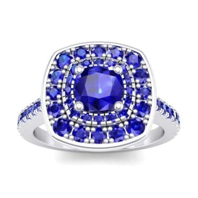 Gala Double Halo Cushion-Cut Blue Sapphire Engagement Ring (0.92 CTW) Top Dynamic View