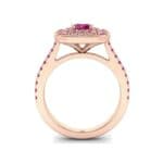 Gala Double Halo Cushion-Cut Ruby Engagement Ring (0.92 CTW) Side View
