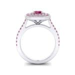 Gala Double Halo Cushion-Cut Ruby Engagement Ring (0.92 CTW) Side View
