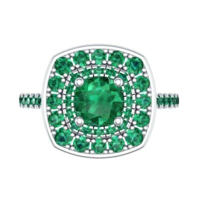 Gala Double Halo Cushion-Cut Emerald Engagement Ring (0.92 CTW) Top Flat View