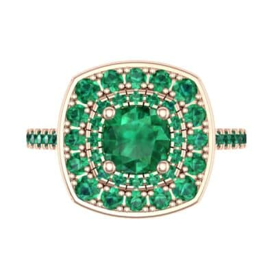 Gala Double Halo Cushion-Cut Emerald Engagement Ring (0.92 CTW) Top Flat View