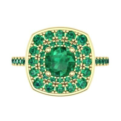 Gala Double Halo Cushion-Cut Emerald Engagement Ring (0.92 CTW) Top Flat View