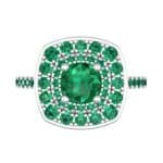 Gala Double Halo Cushion-Cut Emerald Engagement Ring (0.92 CTW) Top Flat View