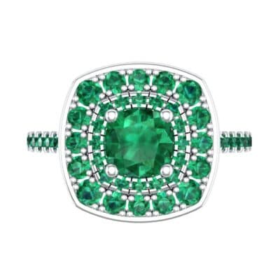 Gala Double Halo Cushion-Cut Emerald Engagement Ring (0.92 CTW) Top Flat View