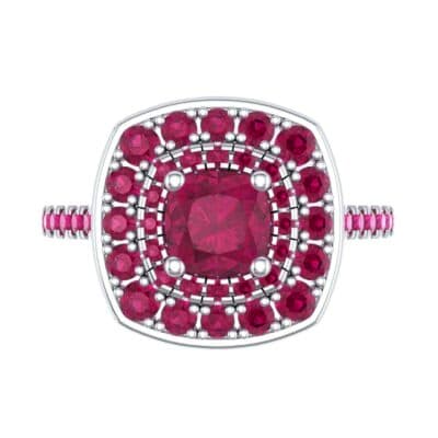 Gala Double Halo Cushion-Cut Ruby Engagement Ring (0.92 CTW) Top Flat View