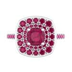 Gala Double Halo Cushion-Cut Ruby Engagement Ring (0.92 CTW) Top Flat View