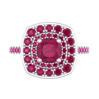 Gala Double Halo Cushion-Cut Ruby Engagement Ring (0.92 CTW) Top Flat View