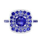 Gala Double Halo Cushion-Cut Blue Sapphire Engagement Ring (0.92 CTW) Top Flat View