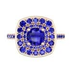 Gala Double Halo Cushion-Cut Blue Sapphire Engagement Ring (0.92 CTW) Top Flat View