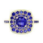 Gala Double Halo Cushion-Cut Blue Sapphire Engagement Ring (0.92 CTW) Top Flat View