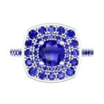 Gala Double Halo Cushion-Cut Blue Sapphire Engagement Ring (0.92 CTW) Top Flat View