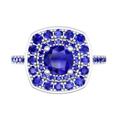 Gala Double Halo Cushion-Cut Blue Sapphire Engagement Ring (0.92 CTW) Top Flat View