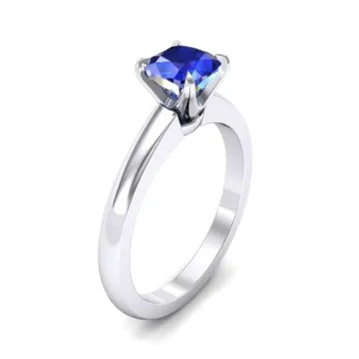 Claw Prong Cushion-Cut Solitaire Blue Sapphire Engagement Ring (0.66 CTW) Perspective View