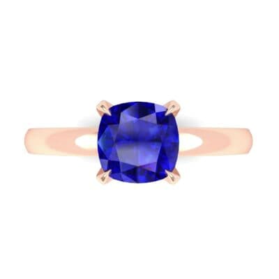 Claw Prong Cushion-Cut Solitaire Blue Sapphire Engagement Ring (0.66 CTW) Top Flat View
