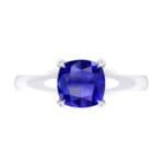 Claw Prong Cushion-Cut Solitaire Blue Sapphire Engagement Ring (0.66 CTW) Top Flat View