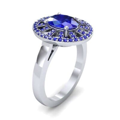 Oval Pierced Halo Blue Sapphire Ring (1.51 CTW) Perspective View