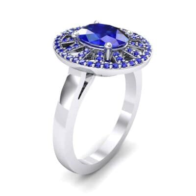 Oval Pierced Halo Blue Sapphire Ring (1.51 CTW) Perspective View