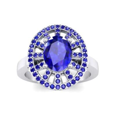 Oval Pierced Halo Blue Sapphire Ring (1.51 CTW) Top Dynamic View