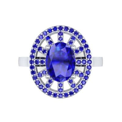 Oval Pierced Halo Blue Sapphire Ring (1.51 CTW) Top Flat View