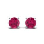 Classic Round Brilliant Ruby Stud Earrings (0.7 CTW) Perspective View