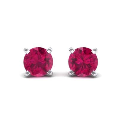 Classic Round Brilliant Ruby Stud Earrings (0.7 CTW) Perspective View
