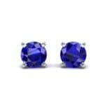 Classic Round Brilliant Blue Sapphire Stud Earrings (0.7 CTW) Perspective View