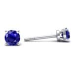 Classic Round Brilliant Blue Sapphire Stud Earrings (0.7 CTW) Top Dynamic View