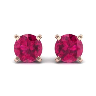 Classic Round Brilliant Ruby Stud Earrings (0.7 CTW) Side View