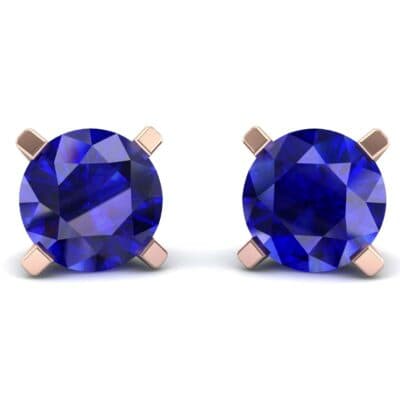 Classic Round Brilliant Blue Sapphire Stud Earrings (0.44 CTW) Perspective View