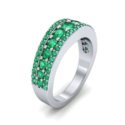 Reina Three-Row Pave Emerald Ring (1.29 CTW) Perspective View