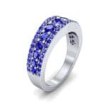 Reina Three-Row Pave Blue Sapphire Ring (1.29 CTW) Perspective View