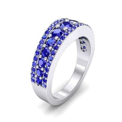 Reina Three-Row Pave Blue Sapphire Ring (1.29 CTW) Perspective View