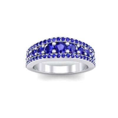 Reina Three-Row Pave Blue Sapphire Ring (1.29 CTW) Top Dynamic View