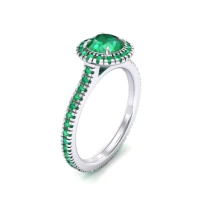Round Halo Full Pave Emerald Engagement Ring (1.2 CTW) Perspective View