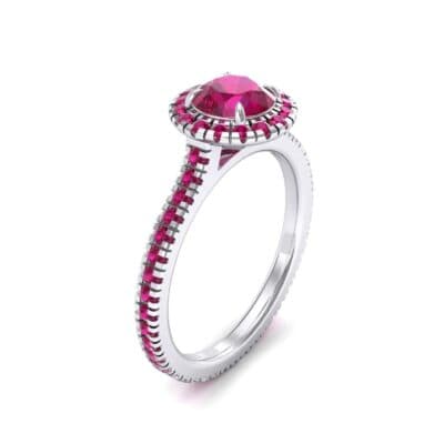 Round Halo Full Pave Ruby Engagement Ring (1.2 CTW) Perspective View