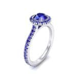 Round Halo Full Pave Blue Sapphire Engagement Ring (1.2 CTW) Perspective View