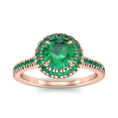 Round Halo Full Pave Emerald Engagement Ring (1.2 CTW) Top Dynamic View
