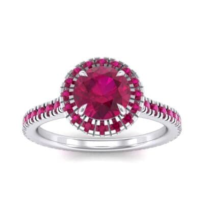 Round Halo Full Pave Ruby Engagement Ring (1.2 CTW) Top Dynamic View