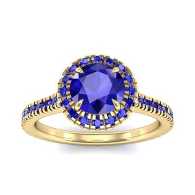 Round Halo Full Pave Blue Sapphire Engagement Ring (1.2 CTW) Top Dynamic View