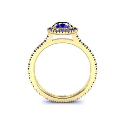Round Halo Full Pave Blue Sapphire Engagement Ring (1.2 CTW) Side View