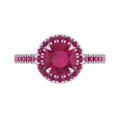 Round Halo Full Pave Ruby Engagement Ring (1.2 CTW) Top Flat View