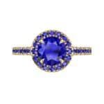 Round Halo Full Pave Blue Sapphire Engagement Ring (1.2 CTW) Top Flat View