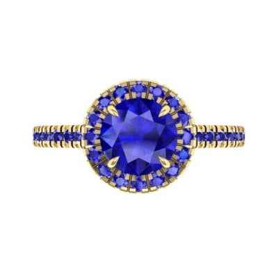 Round Halo Full Pave Blue Sapphire Engagement Ring (1.2 CTW) Top Flat View