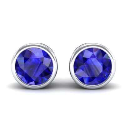 Bezel-Set Round Brilliant Blue Sapphire Stud Earrings (0.7 CTW) Side View