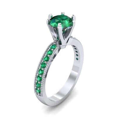 Six-Prong Milgrain Pave Emerald Engagement Ring (0.9 CTW) Perspective View