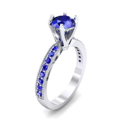 Six-Prong Milgrain Pave Blue Sapphire Engagement Ring (0.9 CTW) Perspective View