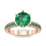 Six-Prong Milgrain Pave Emerald Engagement Ring (0.9 CTW) Top Dynamic View