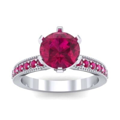 Six-Prong Milgrain Pave Ruby Engagement Ring (0.9 CTW) Top Dynamic View