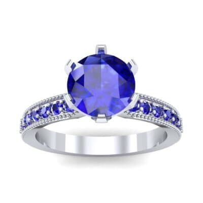 Six-Prong Milgrain Pave Blue Sapphire Engagement Ring (0.9 CTW) Top Dynamic View